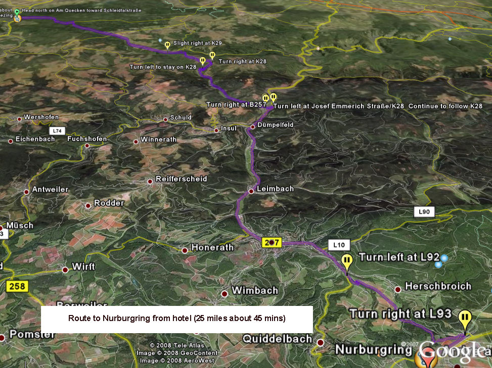 Google Earth view - Bad Munstereifel to the Nurburgring
